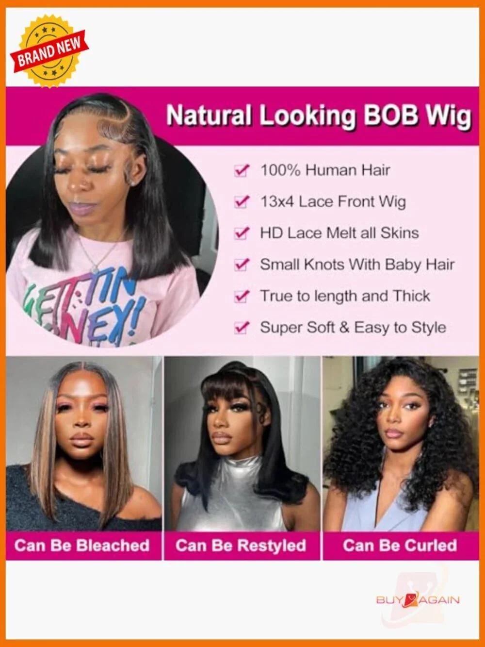 100% Human Hair Bob Wig 13x4 HD Lace Front Glueless Pre Plucked 14 Inch